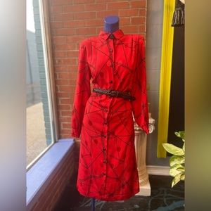 Vintage Peter Ashley belted red geometric dress
